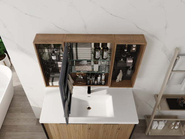 English Elm 43.7 Inch Wall Mounted Bathroom Mirror Cabinet with Plywood Body and Built in Organizer W999S00543