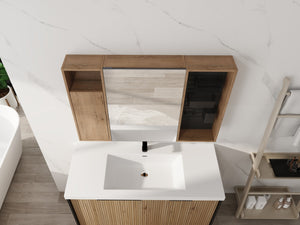 English Elm 41.7 Inch Wall Mounted Bathroom Mirror Cabinet with Soft Close Doors and Plywood Storage Soft Close Door with Accessories W999S00544