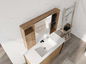 English Elm 41.7 Inch Wall Mounted Bathroom Mirror Cabinet with Soft Close Doors and Plywood Storage Soft Close Door with Accessories W999S00544