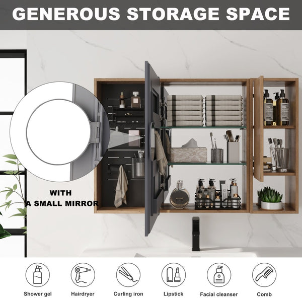 English Elm 41.7 Inch Wall Mounted Bathroom Mirror Cabinet with Soft Close Doors and Plywood Storage Soft Close Door with Accessories W999S00544