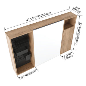 English Elm 41.7 Inch Wall Mounted Bathroom Mirror Cabinet with Soft Close Doors and Plywood Storage Soft Close Door with Accessories W999S00544