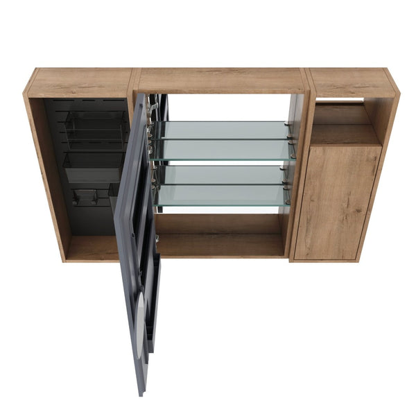 English Elm 41.7 Inch Wall Mounted Bathroom Mirror Cabinet with Soft Close Doors and Plywood Storage Soft Close Door with Accessories W999S00544