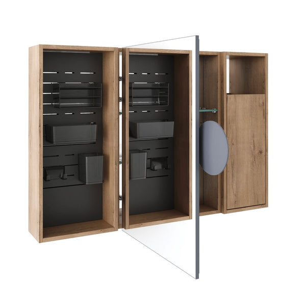 English Elm 41.7 Inch Wall Mounted Bathroom Mirror Cabinet with Soft Close Doors and Plywood Storage Soft Close Door with Accessories W999S00544