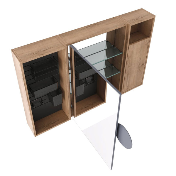 English Elm 41.7 Inch Wall Mounted Bathroom Mirror Cabinet with Soft Close Doors and Plywood Storage Soft Close Door with Accessories W999S00544