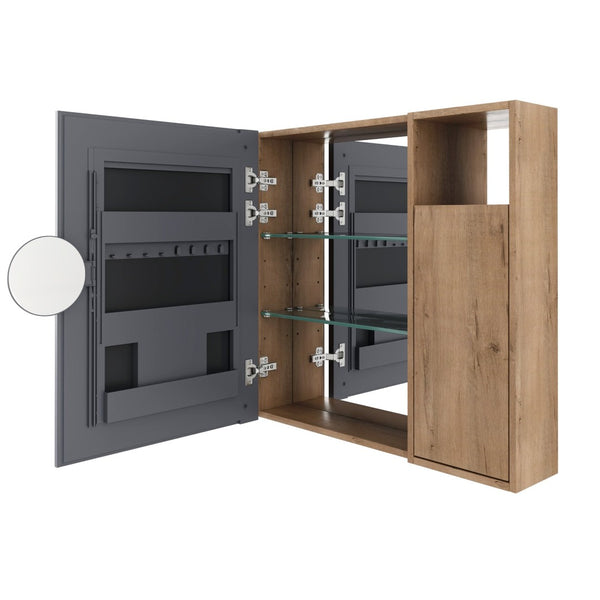 English Elm 41.7 Inch Wall Mounted Bathroom Mirror Cabinet with Soft Close Doors and Plywood Storage Soft Close Door with Accessories W999S00544