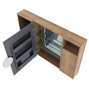 English Elm 41.7 Inch Wall Mounted Bathroom Mirror Cabinet with Soft Close Doors and Plywood Storage Soft Close Door with Accessories W999S00544