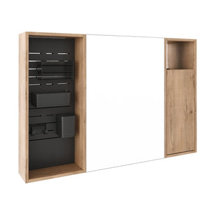 English Elm 41.7 Inch Wall Mounted Bathroom Mirror Cabinet with Soft Close Doors and Plywood Storage Soft Close Door with Accessories W999S00544