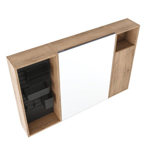 English Elm 41.7 Inch Wall Mounted Bathroom Mirror Cabinet with Soft Close Doors and Plywood Storage Soft Close Door with Accessories W999S00544