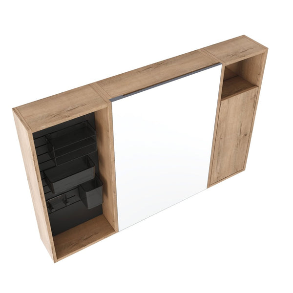 English Elm 41.7 Inch Wall Mounted Bathroom Mirror Cabinet with Soft Close Doors and Plywood Storage Soft Close Door with Accessories W999S00544