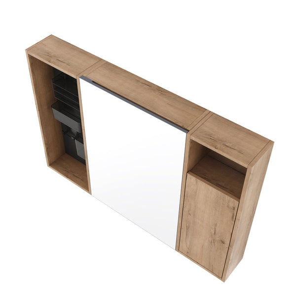 English Elm 41.7 Inch Wall Mounted Bathroom Mirror Cabinet with Soft Close Doors and Plywood Storage Soft Close Door with Accessories W999S00544