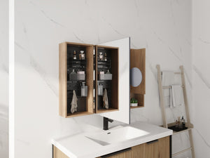 English Elm 41.7 Inch Wall Mounted Bathroom Mirror Cabinet with Soft Close Doors and Plywood Storage Soft Close Door with Accessories W999S00544