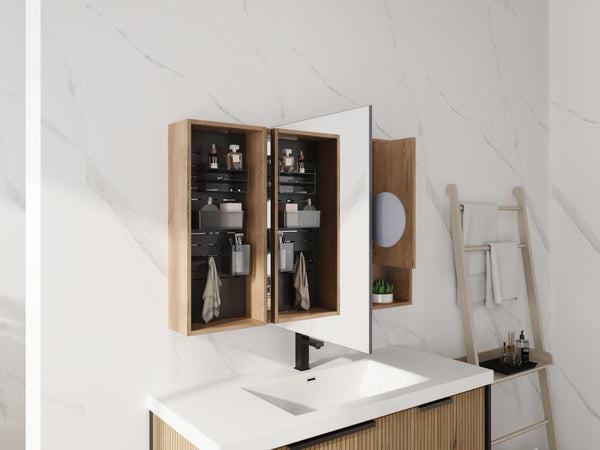 English Elm 41.7 Inch Wall Mounted Bathroom Mirror Cabinet with Soft Close Doors and Plywood Storage Soft Close Door with Accessories W999S00544