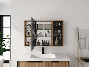 English Elm 41.7 Inch Wall Mounted Bathroom Mirror Cabinet with Soft Close Doors and Plywood Storage Soft Close Door with Accessories W999S00544