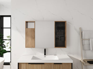 English Elm 41.7 Inch Wall Mounted Bathroom Mirror Cabinet with Soft Close Doors and Plywood Storage Soft Close Door with Accessories W999S00544