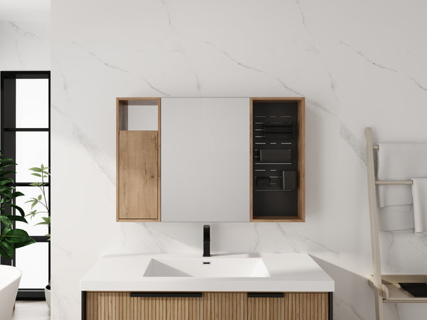 English Elm 41.7 Inch Wall Mounted Bathroom Mirror Cabinet with Soft Close Doors and Plywood Storage Soft Close Door with Accessories W999S00544