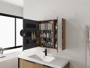 English Elm 39.4 Inch Wall Mounted Bathroom Mirror Cabinet with Soft Close Doors and Glass Shelves W999S00545