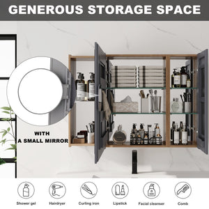 English Elm 39.4 Inch Wall Mounted Bathroom Mirror Cabinet with Soft Close Doors and Glass Shelves W999S00545
