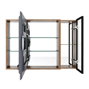 English Elm 39.4 Inch Wall Mounted Bathroom Mirror Cabinet with Soft Close Doors and Glass Shelves W999S00545