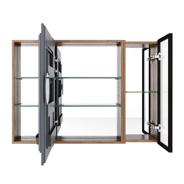 English Elm 39.4 Inch Wall Mounted Bathroom Mirror Cabinet with Soft Close Doors and Glass Shelves W999S00545