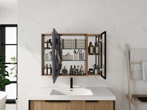 English Elm 39.4 Inch Wall Mounted Bathroom Mirror Cabinet with Soft Close Doors and Glass Shelves W999S00545