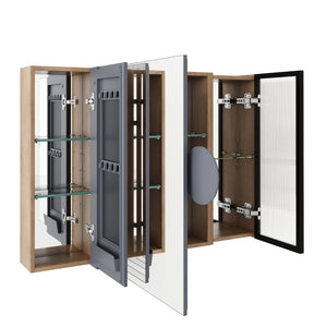 English Elm 39.4 Inch Wall Mounted Bathroom Mirror Cabinet with Soft Close Doors and Glass Shelves W999S00545