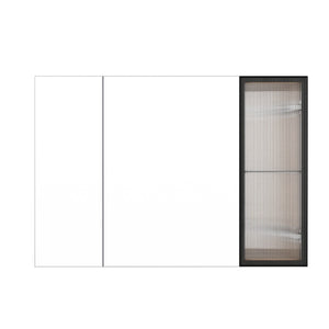 English Elm 39.4 Inch Wall Mounted Bathroom Mirror Cabinet with Soft Close Doors and Glass Shelves W999S00545