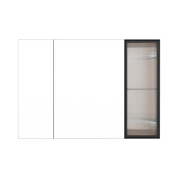 English Elm 39.4 Inch Wall Mounted Bathroom Mirror Cabinet with Soft Close Doors and Glass Shelves W999S00545