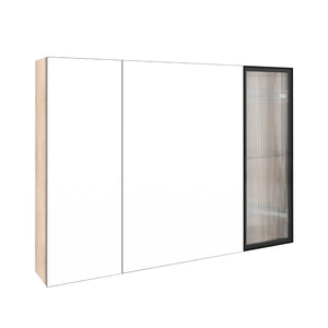 English Elm 39.4 Inch Wall Mounted Bathroom Mirror Cabinet with Soft Close Doors and Glass Shelves W999S00545