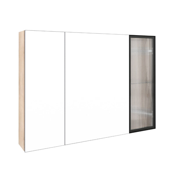 English Elm 39.4 Inch Wall Mounted Bathroom Mirror Cabinet with Soft Close Doors and Glass Shelves W999S00545