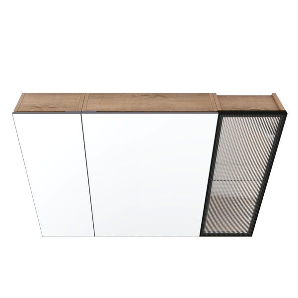 English Elm 39.4 Inch Wall Mounted Bathroom Mirror Cabinet with Soft Close Doors and Glass Shelves W999S00545