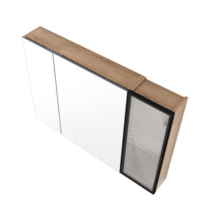 English Elm 39.4 Inch Wall Mounted Bathroom Mirror Cabinet with Soft Close Doors and Glass Shelves W999S00545