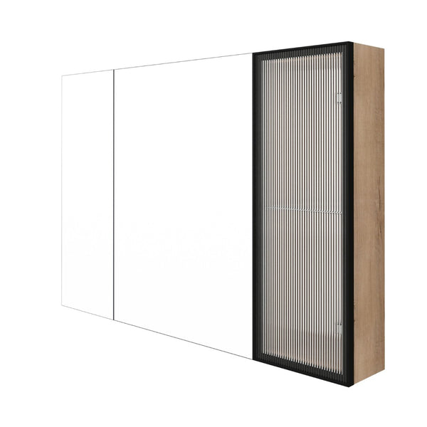 English Elm 39.4 Inch Wall Mounted Bathroom Mirror Cabinet with Soft Close Doors and Glass Shelves W999S00545