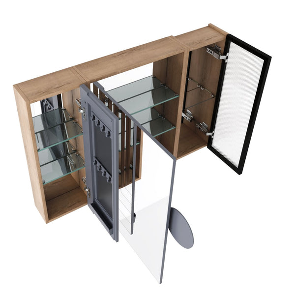 English Elm 39.4 Inch Wall Mounted Bathroom Mirror Cabinet with Soft Close Doors and Glass Shelves W999S00545