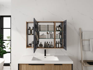 English Elm 39.4 Inch Wall Mounted Bathroom Mirror Cabinet with Soft Close Doors and Glass Shelves W999S00545