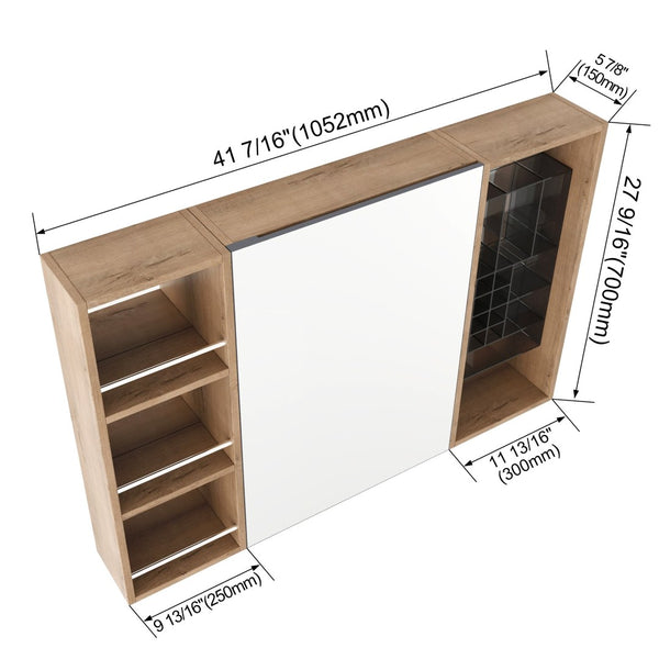 English Elm 41.4 Inch Wall Mounted Mirror Cabinet with Adjustable Shelves and Jewelry Organizer W999S00546
