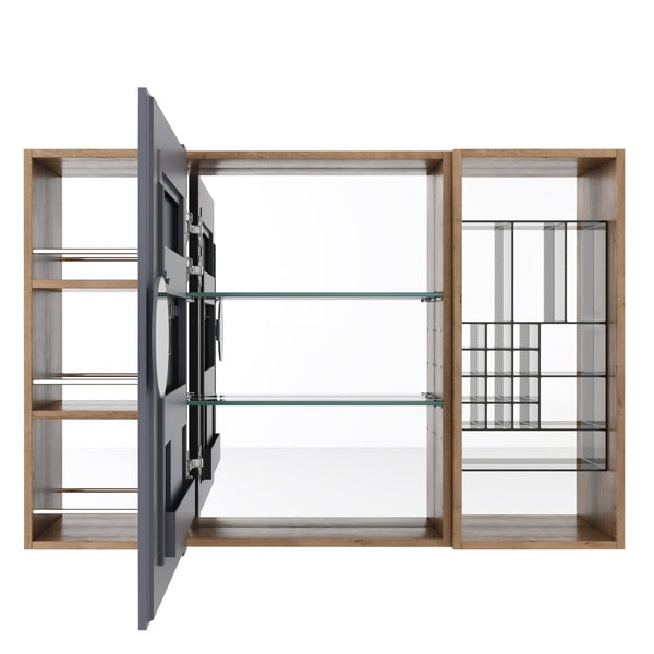English Elm 41.4 Inch Wall Mounted Mirror Cabinet with Adjustable Shelves and Jewelry Organizer W999S00546