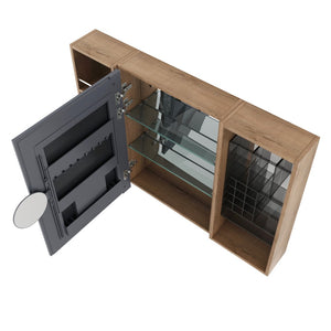 English Elm 41.4 Inch Wall Mounted Mirror Cabinet with Adjustable Shelves and Jewelry Organizer W999S00546