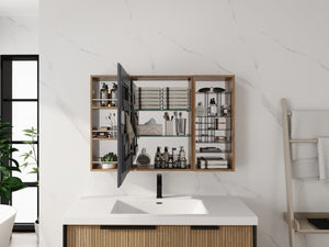 English Elm 41.4 Inch Wall Mounted Mirror Cabinet with Adjustable Shelves and Jewelry Organizer W999S00546