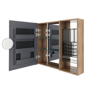 English Elm 41.4 Inch Wall Mounted Mirror Cabinet with Adjustable Shelves and Jewelry Organizer W999S00546
