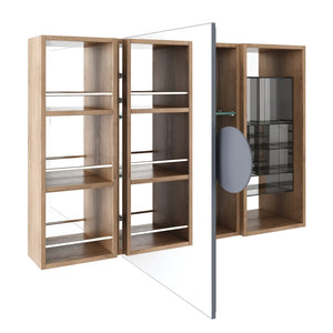 English Elm 41.4 Inch Wall Mounted Mirror Cabinet with Adjustable Shelves and Jewelry Organizer W999S00546
