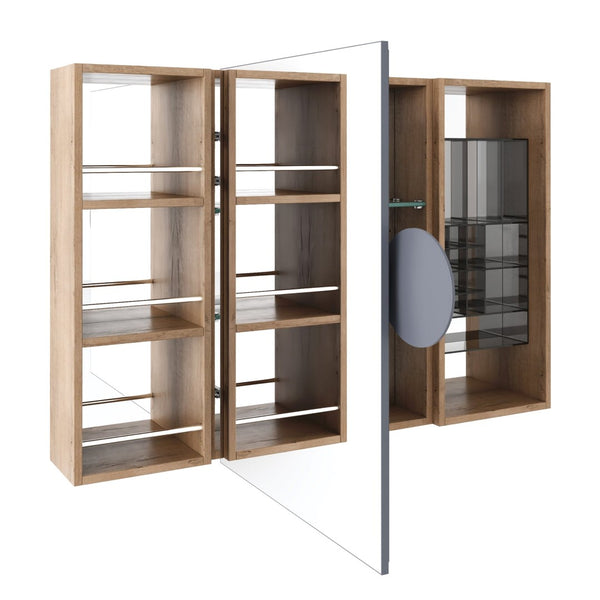 English Elm 41.4 Inch Wall Mounted Mirror Cabinet with Adjustable Shelves and Jewelry Organizer W999S00546