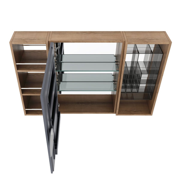 English Elm 41.4 Inch Wall Mounted Mirror Cabinet with Adjustable Shelves and Jewelry Organizer W999S00546