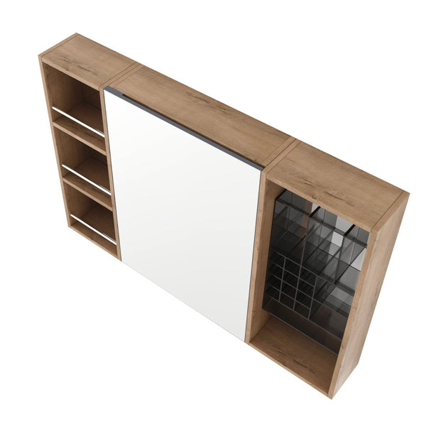 English Elm 41.4 Inch Wall Mounted Mirror Cabinet with Adjustable Shelves and Jewelry Organizer W999S00546