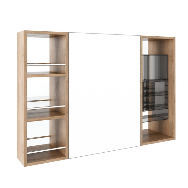 English Elm 41.4 Inch Wall Mounted Mirror Cabinet with Adjustable Shelves and Jewelry Organizer W999S00546