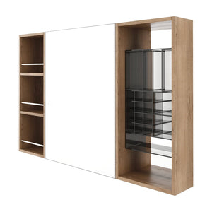 English Elm 41.4 Inch Wall Mounted Mirror Cabinet with Adjustable Shelves and Jewelry Organizer W999S00546