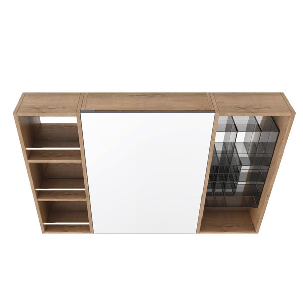 English Elm 41.4 Inch Wall Mounted Mirror Cabinet with Adjustable Shelves and Jewelry Organizer W999S00546