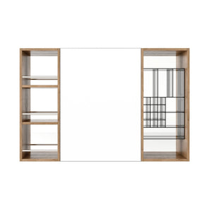 English Elm 41.4 Inch Wall Mounted Mirror Cabinet with Adjustable Shelves and Jewelry Organizer W999S00546