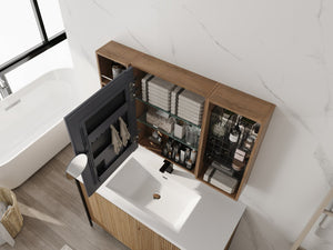 English Elm 41.4 Inch Wall Mounted Mirror Cabinet with Adjustable Shelves and Jewelry Organizer W999S00546