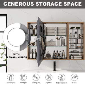 English Elm 41.4 Inch Wall Mounted Bathroom Mirror Cabinet Set with Adjustable Glass Shelves Plywood W999S00547