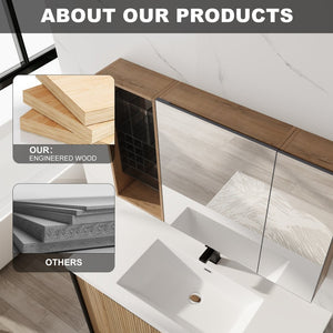 English Elm 41.4 Inch Wall Mounted Bathroom Mirror Cabinet Set with Adjustable Glass Shelves Plywood W999S00547